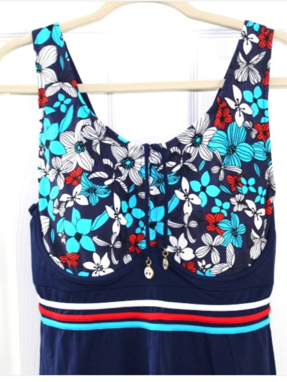 Red White and Blue Floral Swim Dress